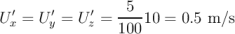 5
U′x = U ′y = U′z = ----10 = 0.5 m ∕s
100
\relax \special {t4ht=